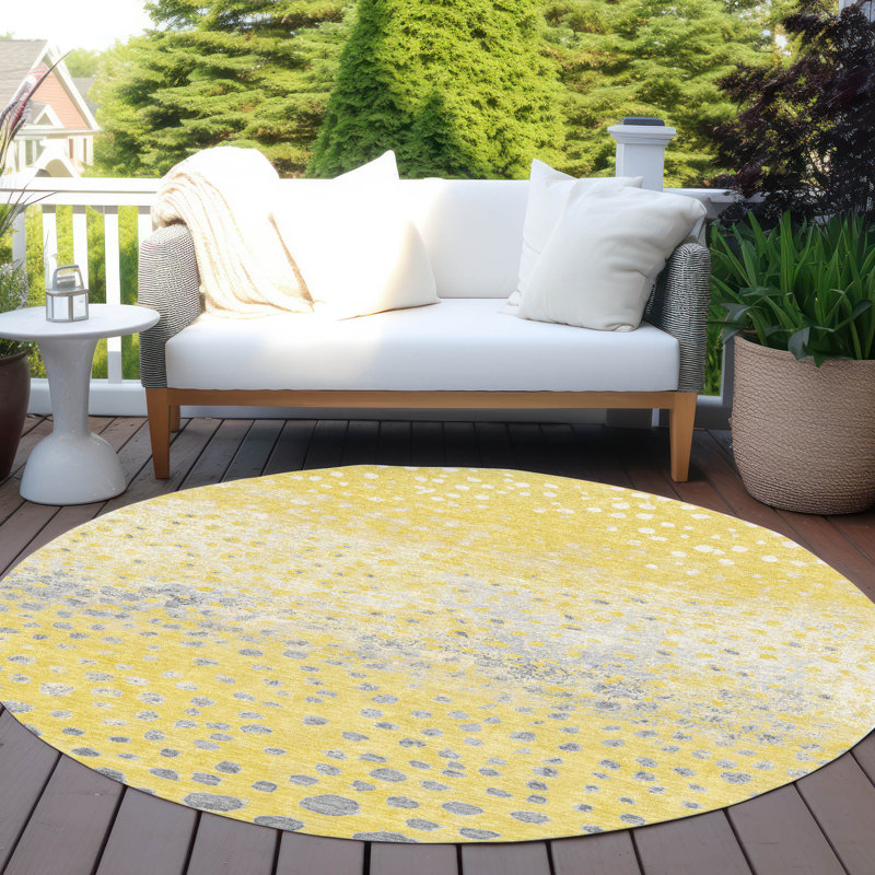 Tapis jaune intérieur / extérieur lavable en machine Christain ACN1370, Rond 8 pi