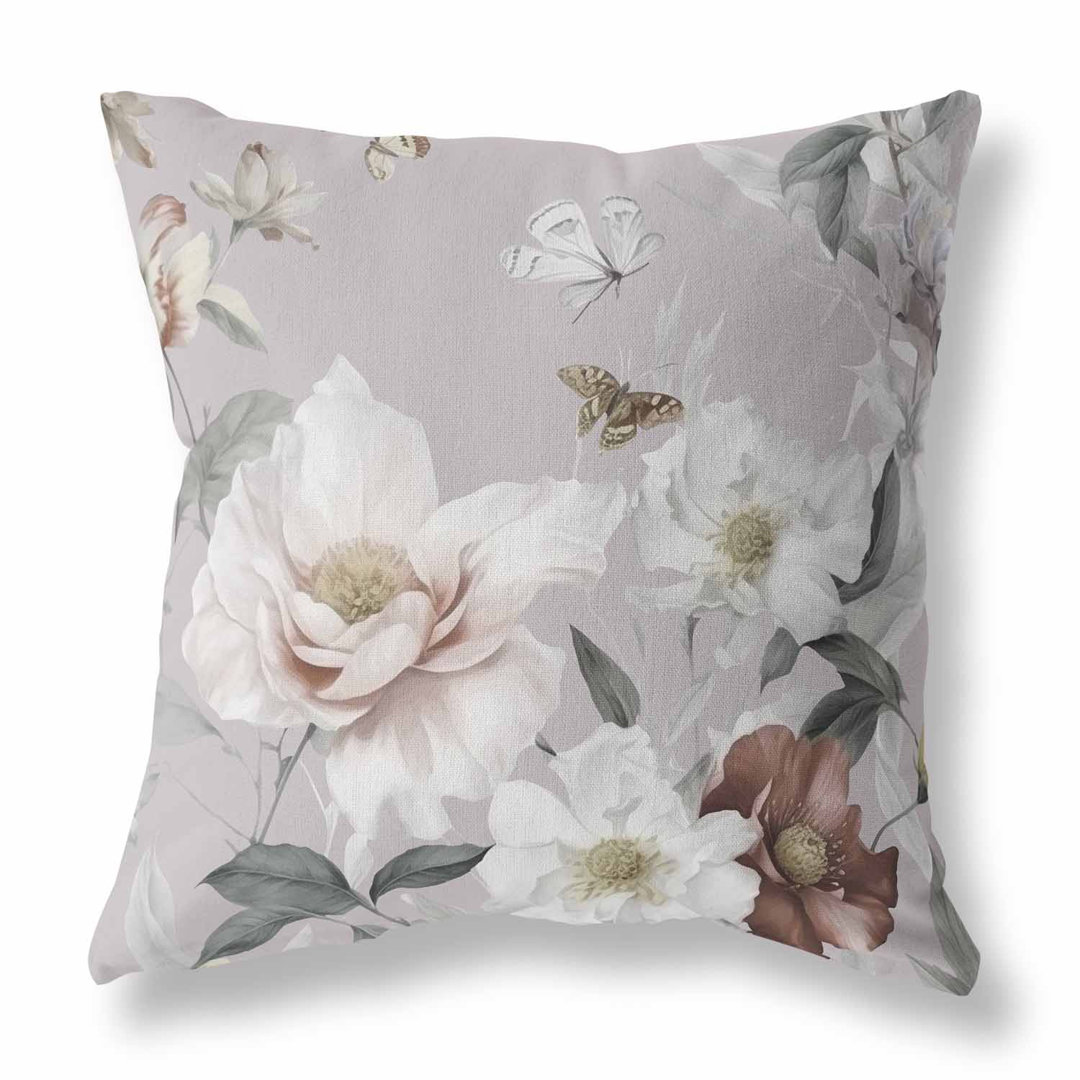 Leafy Lepidoptera Medley Indoor/Outdoor Floral Square Cushion With Filling