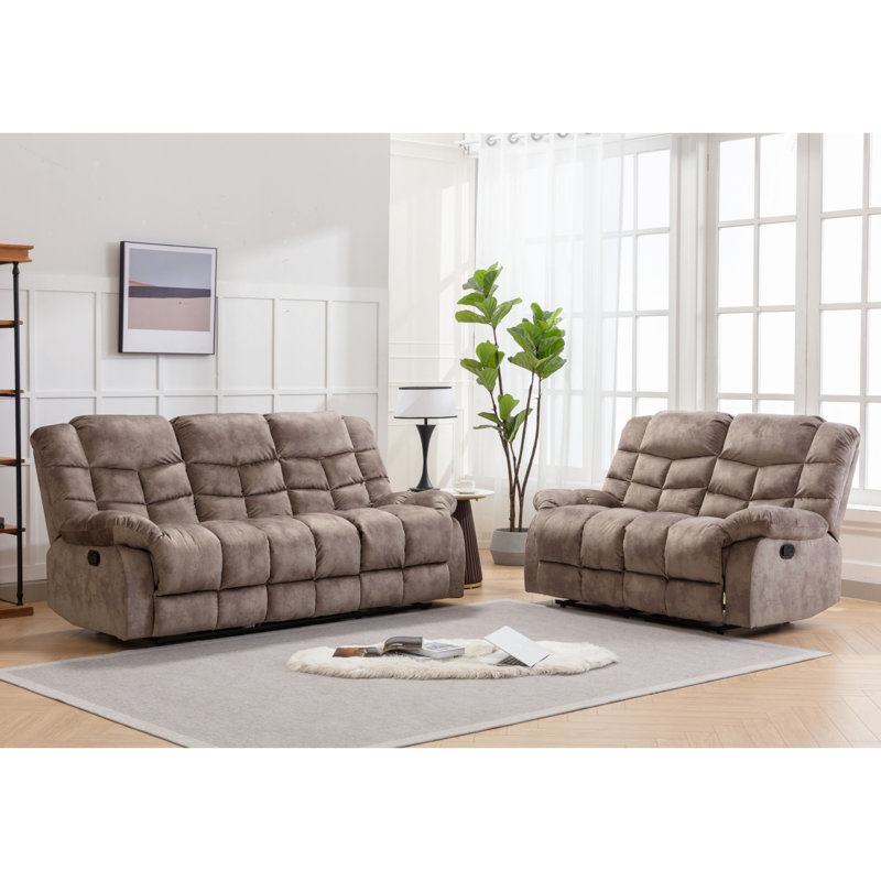 2 - Piece Contemporary and Overstuffed Manual Reclining Living Room Set, Light Brown