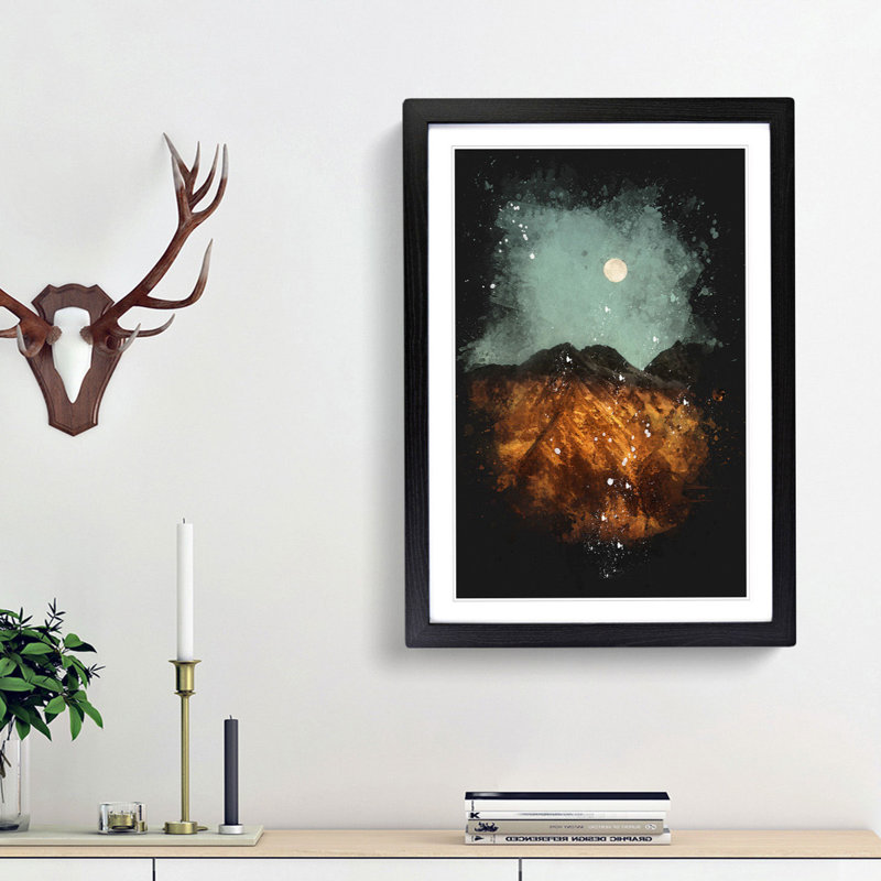 Moon Over The Mountains In Italy Paint Splash - Picture Frame Graphic Art, Black Framed, 33cm H x 24cm W x 2cm D