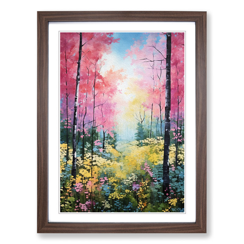 Spring Forest Colour Field - Single Picture Frame Print on Wood, 64cm H x 46cm W x 2cm D, Walnut Framed