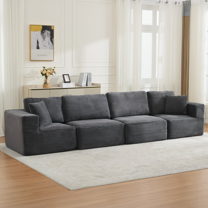 Brigitte Corduroy Upholstered Sectional 4-Piece Modular Sofa Set, Slate Gray