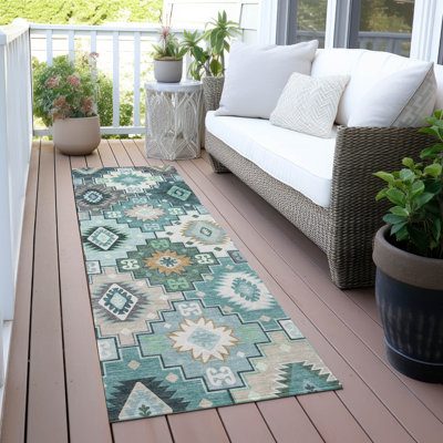 Tapis bleu sarcelle lavable à la machine intérieur / extérieur Xhevrie