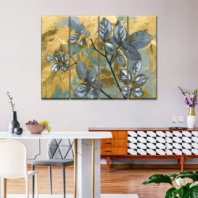 " Gold Leaf Abstract " 4 - Pieces, 36" H x 52" W x 1.25" D