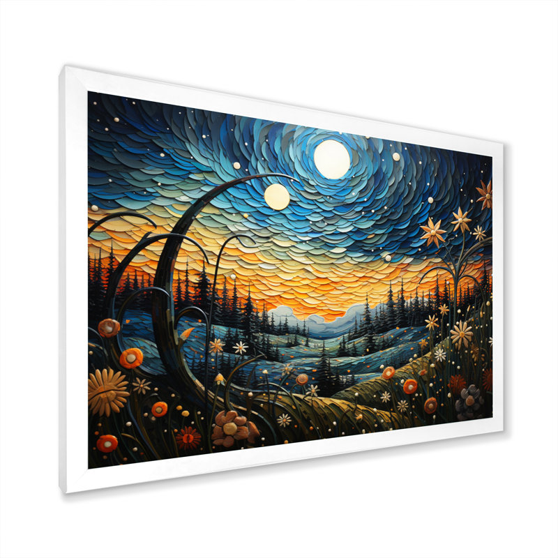 Meadow Bold Horizon Pointillism - Landscapes Wall Art Living Room, Cadre photo blanc, H 30 po x l 40 po