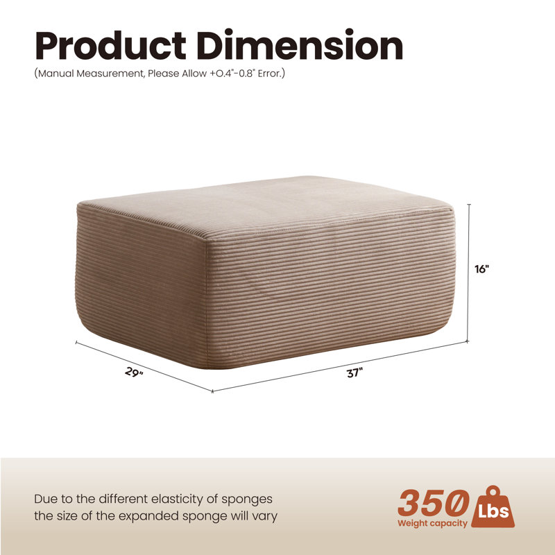 Nathasa 37" Corduroy Compression Ottoman, Tan Corduroy