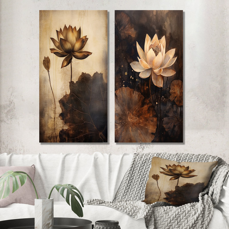 Rustic Lotus Serenity - lot de 2 lotus en métal, H 28 po x l 24 po