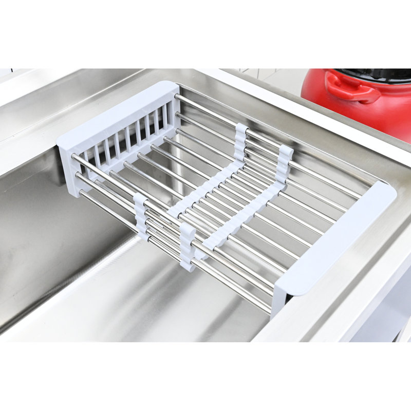 Évier utilitaire en acier inoxydable avec contraste noir et argent, profondeur de 40 pouces, largeur de 24 po, hauteur de 34 po, 42 livres, grand compartiment pour les gros articles, robinet escamotable, grille de rangement inférieure