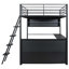 Lit mezzanine robuste en métal pleine grandeur avec lumières ambiantes DEL, bureau intégré et quatre tablettes de rangement polyvalentes, noir