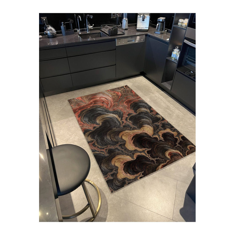 Tapis décoratif moderne et multicolore foncé fumé abstrait à nuage de fumée lavable à la machine