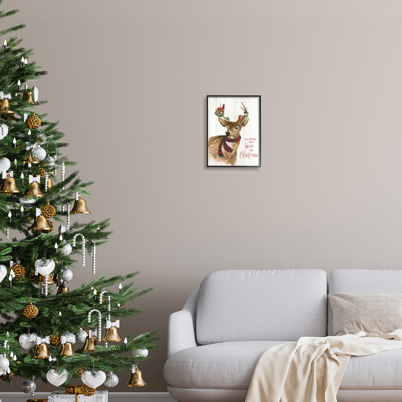 «All Roads plomb Home Christmas Deer» encadré sur bois par Nan, Giclée encadrée noir minuit, H 14 po x l 11 po
