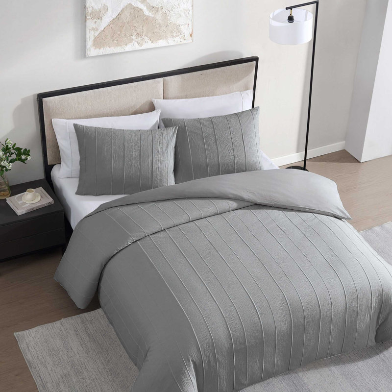 Martha Stewart Garden Trellis Reversible Duvet Cover Set, Gray, Queen Duvet Cover + 2 Standard Shams