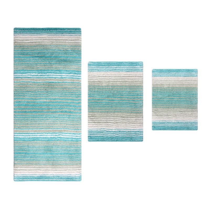 Tapis de salle de bain 100% coton Gradiation Rug Collection (ensemble de 3), Turquoise