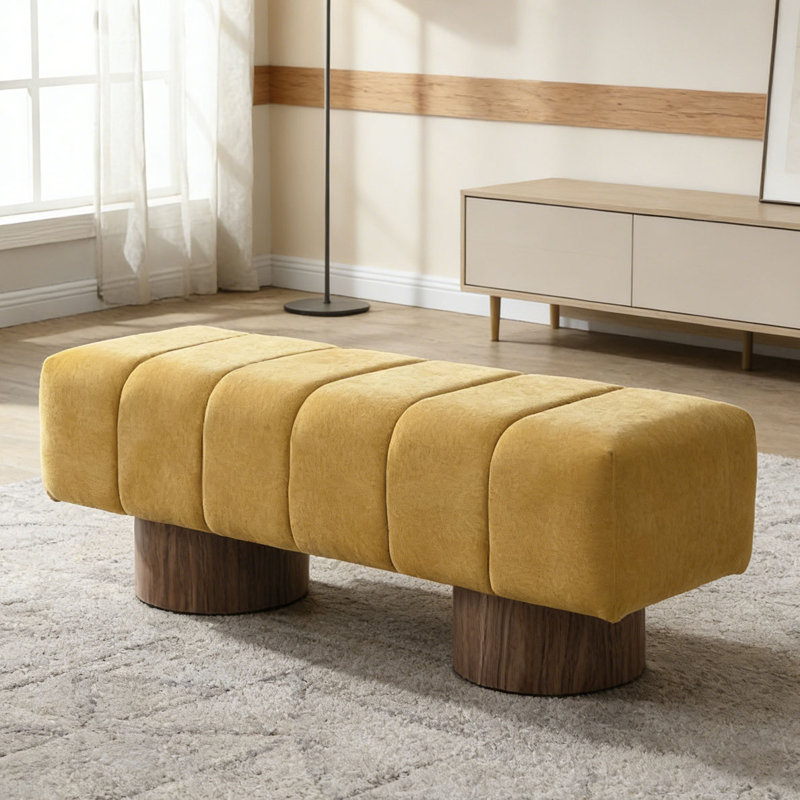 Banc de salle à manger rembourré, L 50 po, Chenille jaune