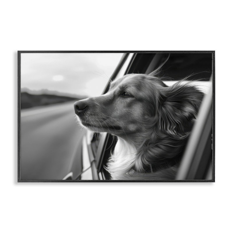 «Dog Out Car Window», art giclée par Design by Lsr Creative Studio, H 12 po x l 18 po, Giclée encadrée noir minuit