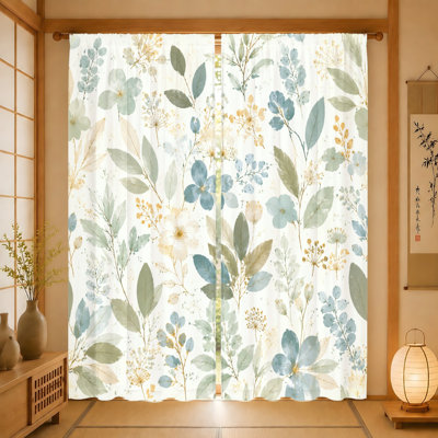 2 pièces de rideaux à motif floral botanique, tissu filtrant la lumière, motif circulaire mystérieux rétro, conception à passe-tringle, convient au salon, à la chambre à coucher, au balcon, à la cuisine, à la maison