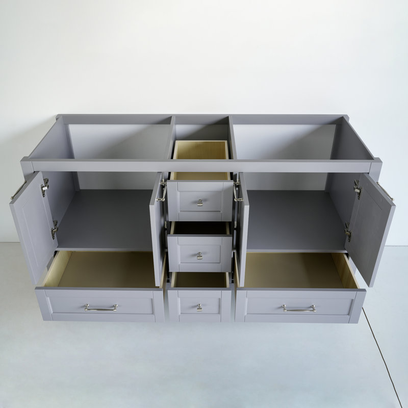 Meuble-lavabo double 60 po avec plateau en céramique Selena, gris