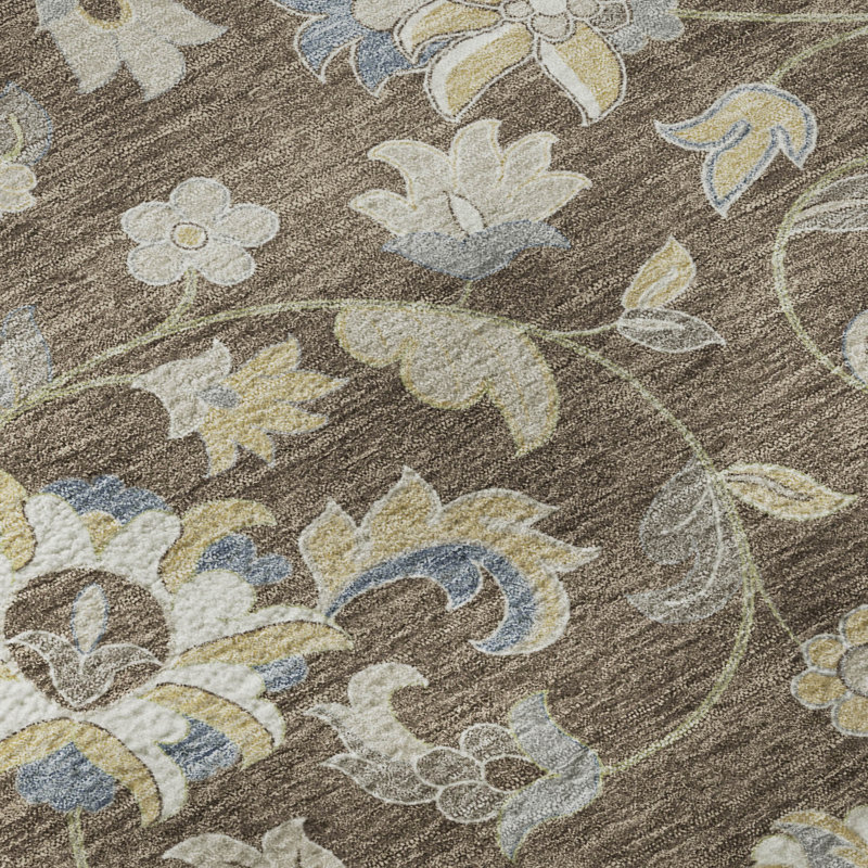 Premium Machine Washable Goulven AMF1006 Floral Rug, Rectangle 1'8" x 2'6"