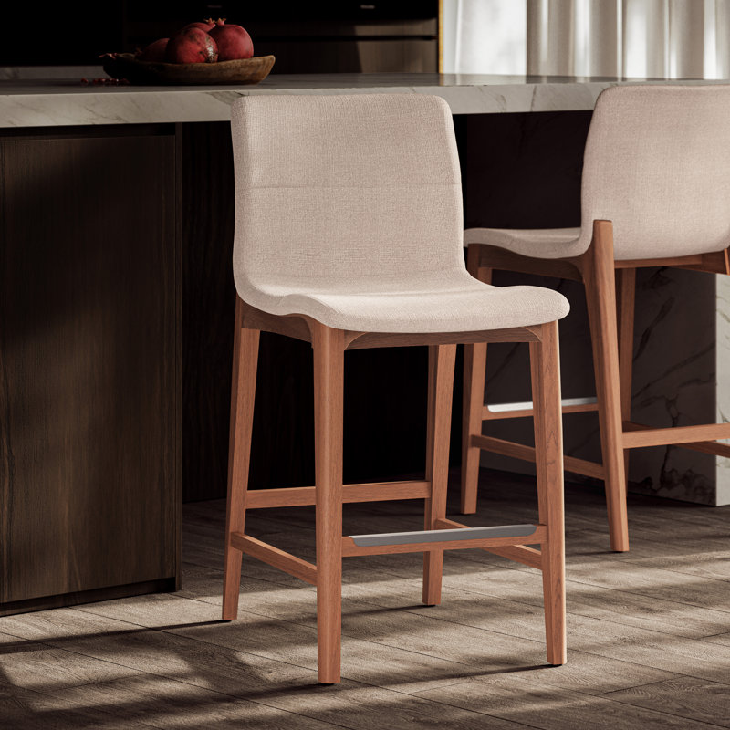 Tabouret de comptoir moderne moderne brésilien Godan, Siège Harvest naturel / cadre Domasco