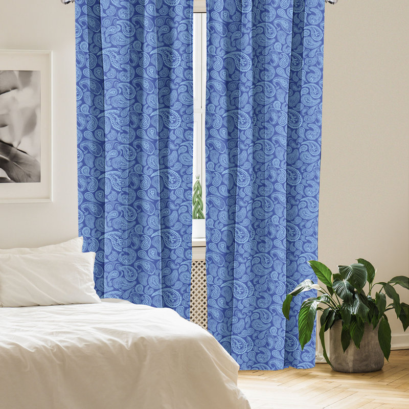 Rideaux 4 panneaux à motif cachemire bleu East East Home, L 56 po x L 63 po