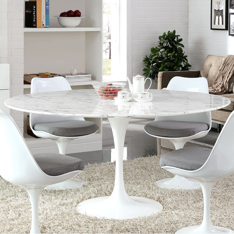 Lippa Round Artificial Marble Dining Table, White, 29.5”H x 60”L x 60”W