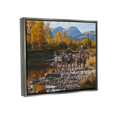 Down From High Country Cowboy Gray Framed Floater Canvas Wall Art by David Graham