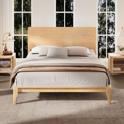 Mid-Century Modern 12 Inch Bamboo Wood Platform Bed with Wood Slat Support, No Box Spring Needed, Easy Assembly