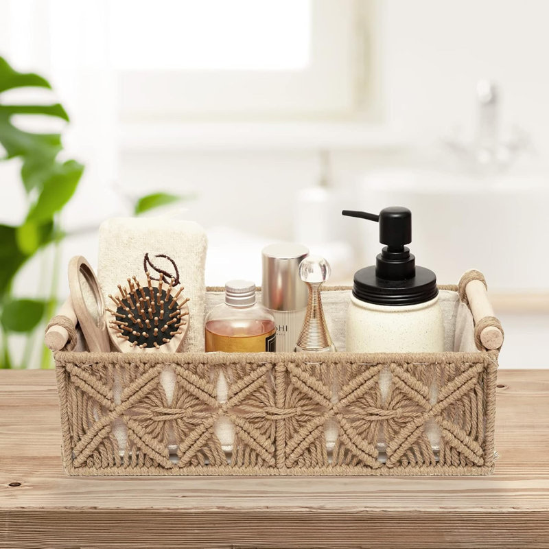 Set Of 2 Macrame Boho Woven Storage Baskets With Handles