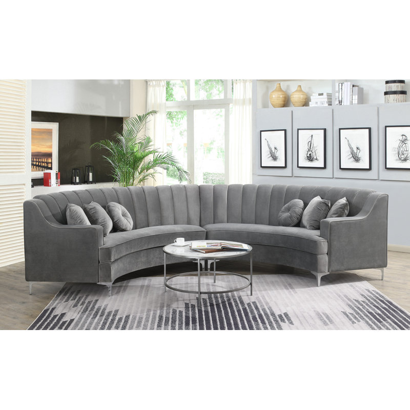 Mcginty 141.34" Wide Velvet Symmetrical Modular Sofa & Chaise, Gray Velvet