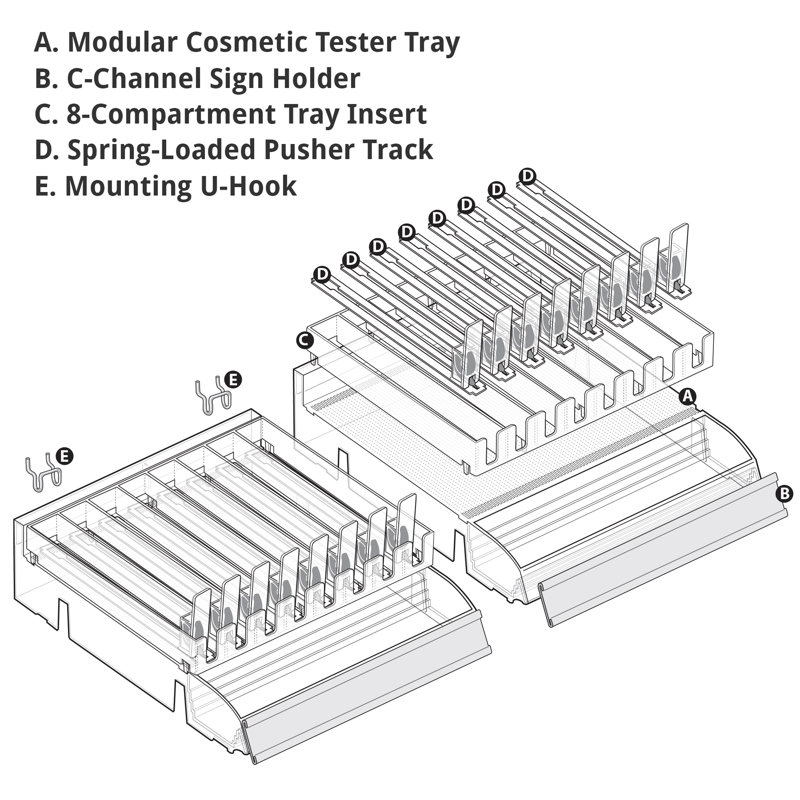Clear Polystyrene 8 Compartment Cosmetic Storage Tray Set