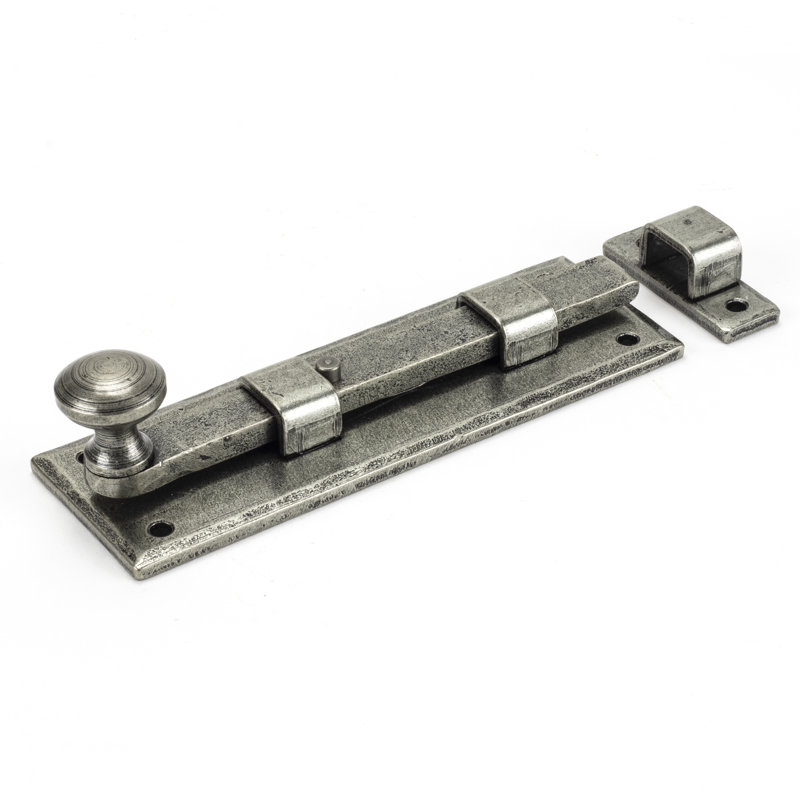 Straight Knob Bolt, 5.2cm H x 15.8cm W x 3.4cm D, Pewter Patina