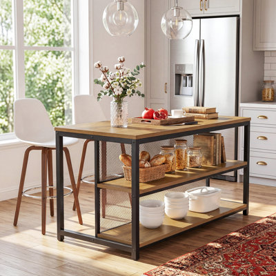 63" Industrial Kitchen Island With Storage Shelves For Kitchen Dining Room