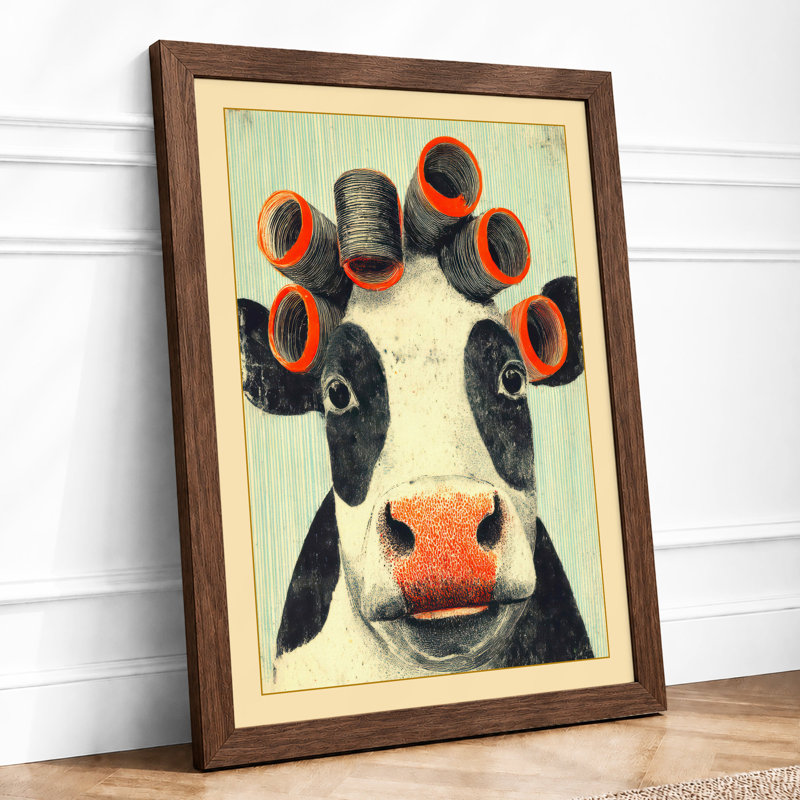 Quirky Cow Portrait Eclectic - Print, A4 - 29.7 x 21.0 cm, Walnut