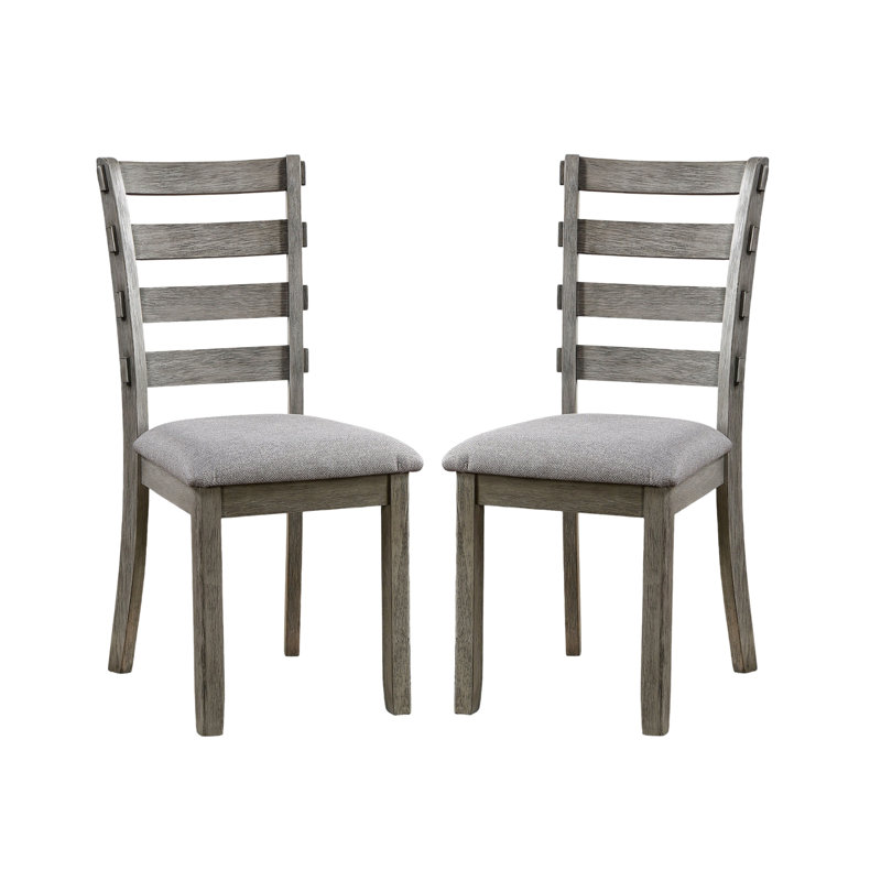 Chaises de salle à manger de couleur grise 2 pièces, siège en tissu rembourré, dossier gris, bois massif