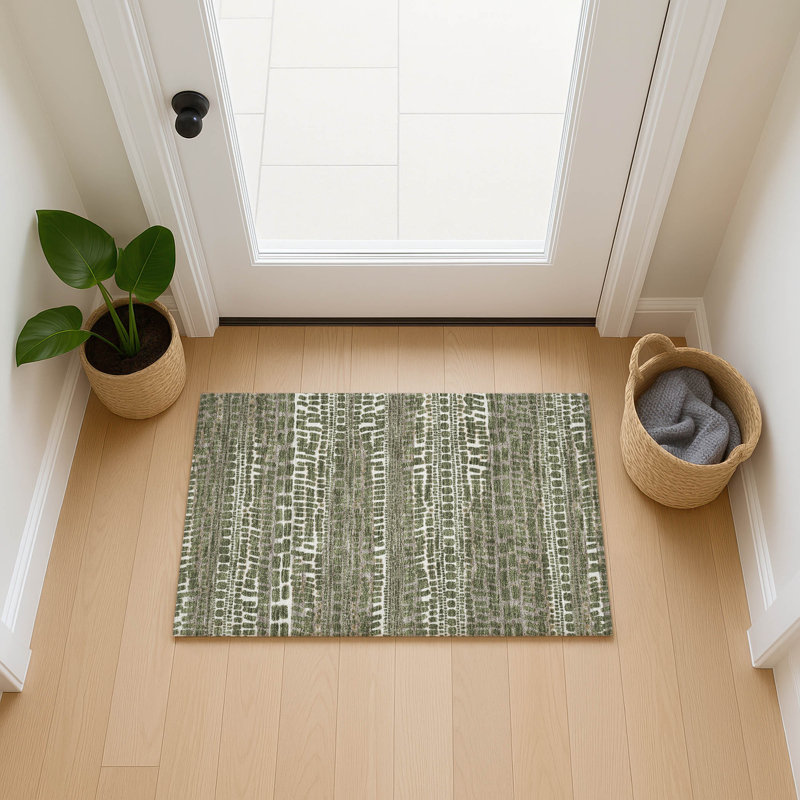 Machine Washable Indoor/Outdoor Chantille ACN2540 Abstract Rug, Olive, Rectangle 1'8" x 2'6"