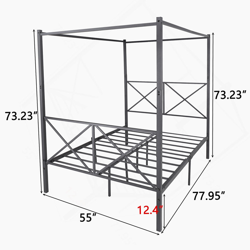 Metal Canopy Bed Frame, Platform Bed Frame  with X Shaped Frame