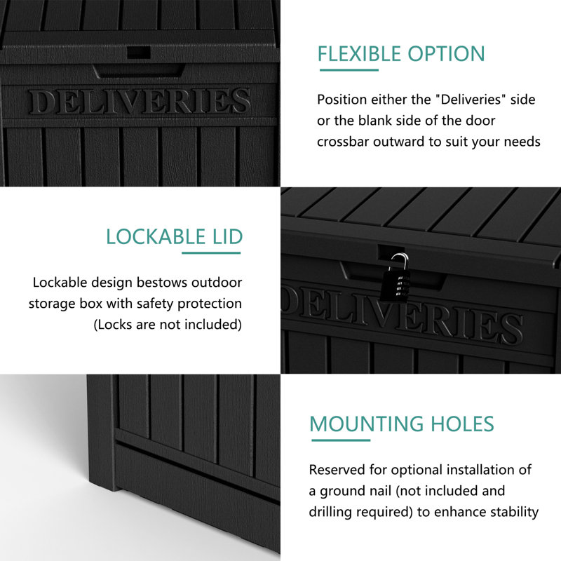 Black 48 Gallon Lockable Resin Deck Box