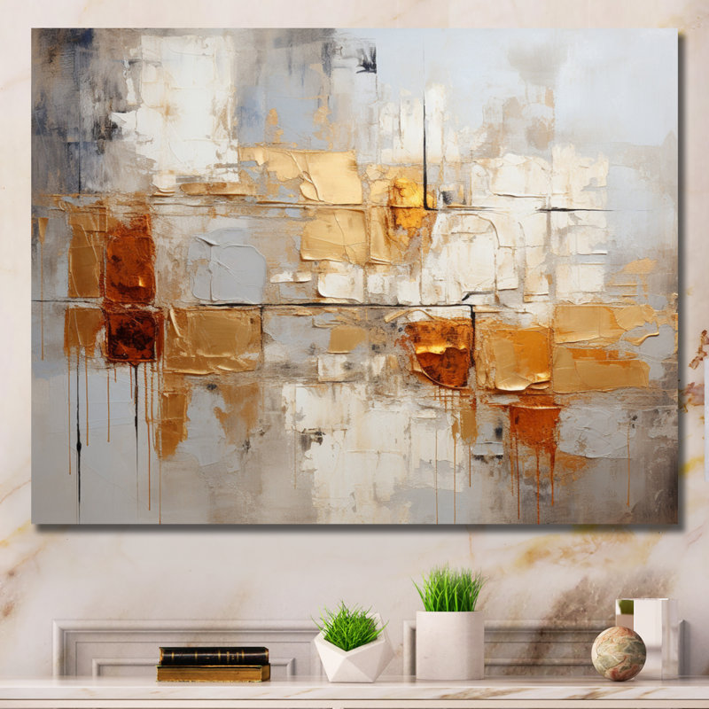 Garrens Transcendent Textures V - Collages abstraits, impressions encadrées, Toile tendue, H 16 po x l 32 po x P 1 po
