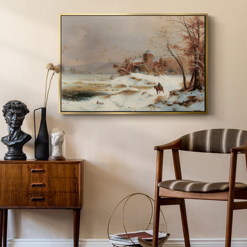 Paysage rétro - CDIV, Toile avec cadre flottant or, H 27 po x l 41 po x P 2 po