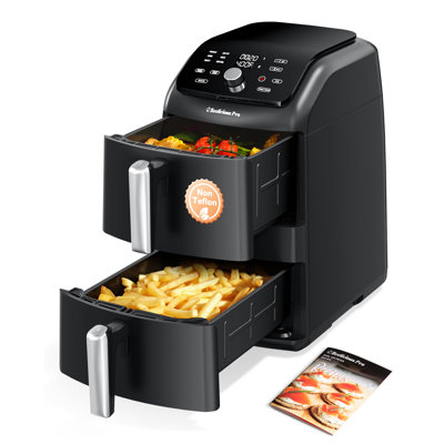 Grande friteuse à double air de 12 pte, sécheuse à air double 10 en 1 avec 2 paniers et technologie SyncHeat pour une cuisson uniforme, conception compacte empilée, finition intelligente et cuisson assortie, antiadhésif sans PFAS, va au lave-vaisselle, vert foncé
