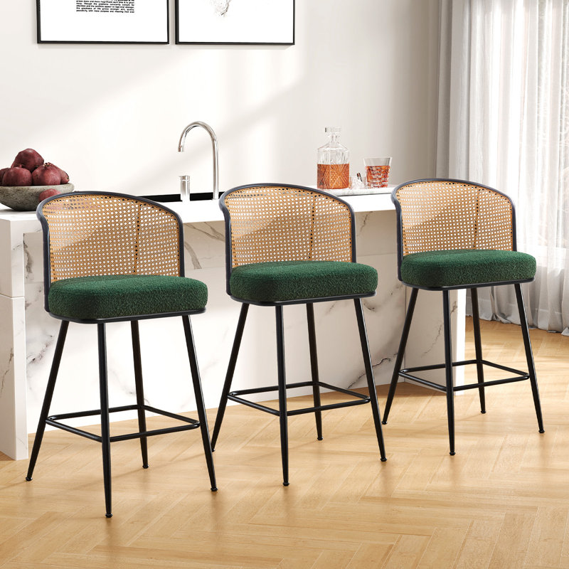 Cane Back Upholstered Counter & Bar Stool, Black, 2, Bar Stool (29" Seat Height)