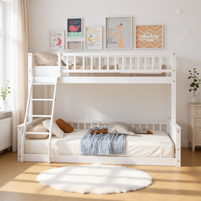 Solid Wood Bunk Bed with Ladder and Guardrails, Detachable Design, Space-Saving Adult Bunk Bed, No Box Spring Needed