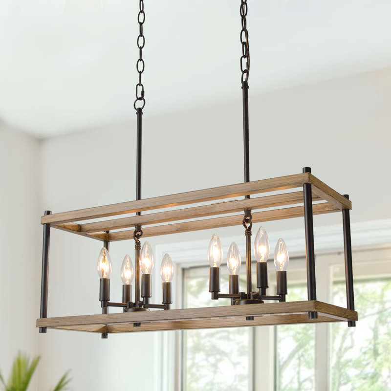 Lustre rectangulaire pour îlot de cuisine à 8 lumières Belisma, Brun, H 22,5 po x l 26 po x P 9,5 po