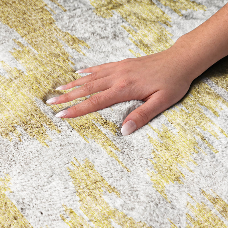 Tapis Dream Shag ADS746 abstrait, lavable à la machine de qualité supérieure, Gold, 10' x 14'