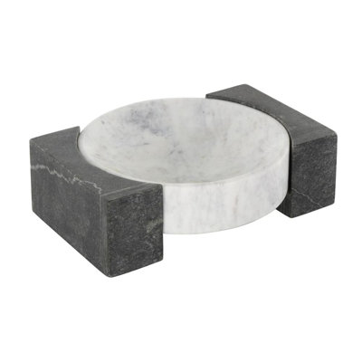 Plateau rond Alexy et marbre gris avec blocs rectangulaires noirs