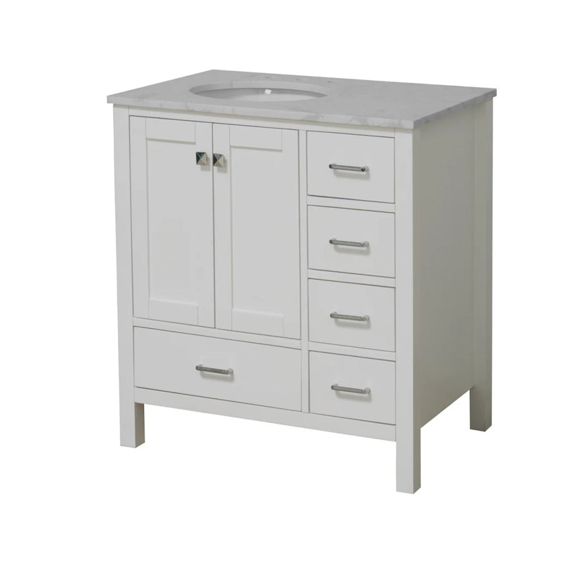Ensemble de meuble-lavabo simple 36 po Claudett, Blanc, Carrara d'ingénierie