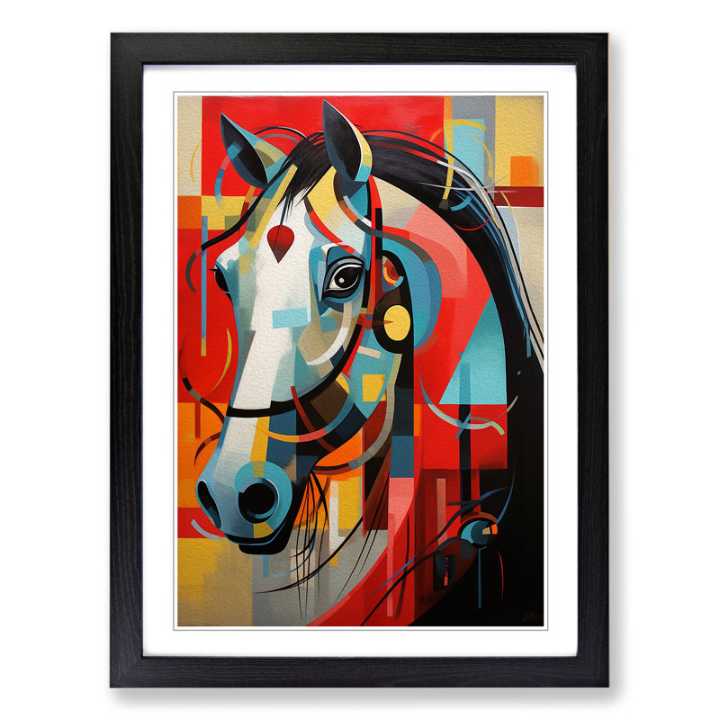 Horse Constructivism No.3 - Single Picture Frame Print on Wood, Black, 64cm H x 46cm W x 2cm D