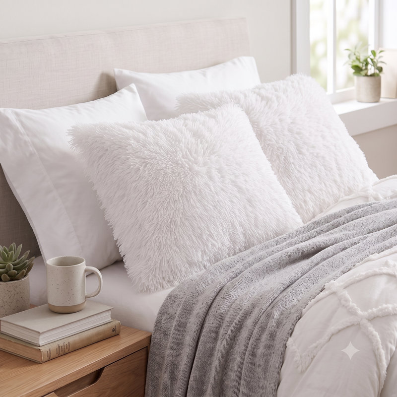 Faux Fur Reversible Throw Pillow, Pure White