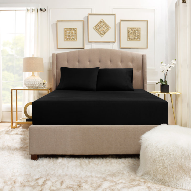 Microfiber Sheet Set, Black, Full Sheet Set with 2 Pillowcases
