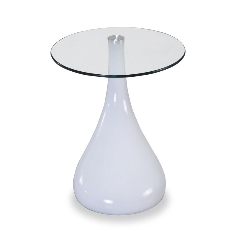 Clinger Glass Top End Table, White